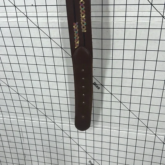 Lucky brand, leather, zigzag stitch accent, brass buckle belt S - Picture 8 of 12